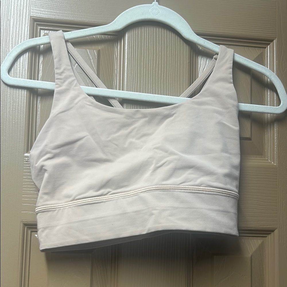 Cream Sports Bra with Wide Shoulder Straps and Scooped Neckline